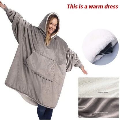 Fleece Wearable Blanket with Sleeves Big Pocket