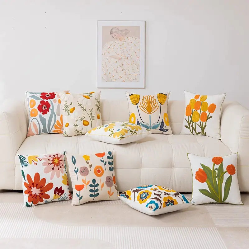 Floral Embroidered Pillow - Kia Day Design