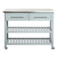 Light Gray Rolling Kitchen Island 2 Drawers Storage with Stainless Steel Top - - Kitchen > Kitchen Carts
