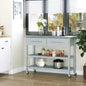 Light Gray Rolling Kitchen Island 2 Drawers Storage with Stainless Steel Top - - Kitchen > Kitchen Carts