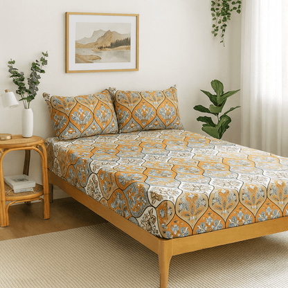 DaDa Bedding Bohemian Fitted Sheet w/Pillow Cases - Coral Teal - -