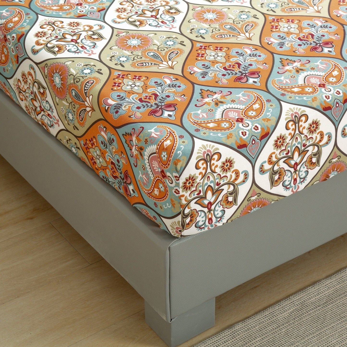 DaDa Bedding Bohemian Fitted Sheet w/Pillow Cases - Coral Teal - -