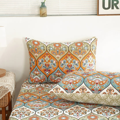 DaDa Bedding Bohemian Fitted Sheet w/Pillow Cases - Coral Teal - -