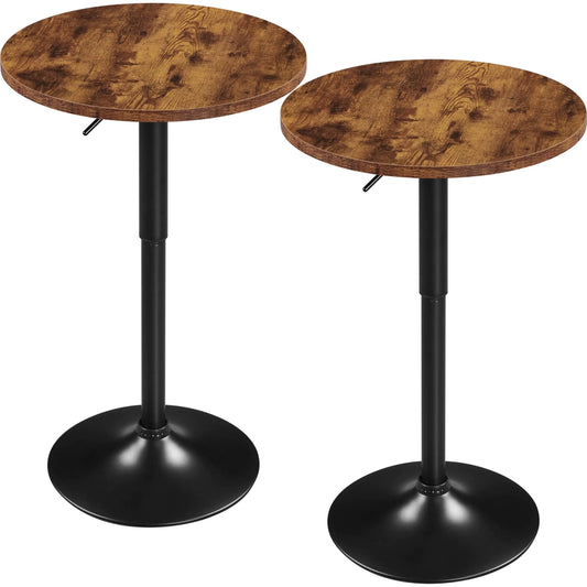 2pcs Rustic Brown Yaheetech Round Adjustable Height Swivel Bar Tables - 2 Rustic Brown - tables