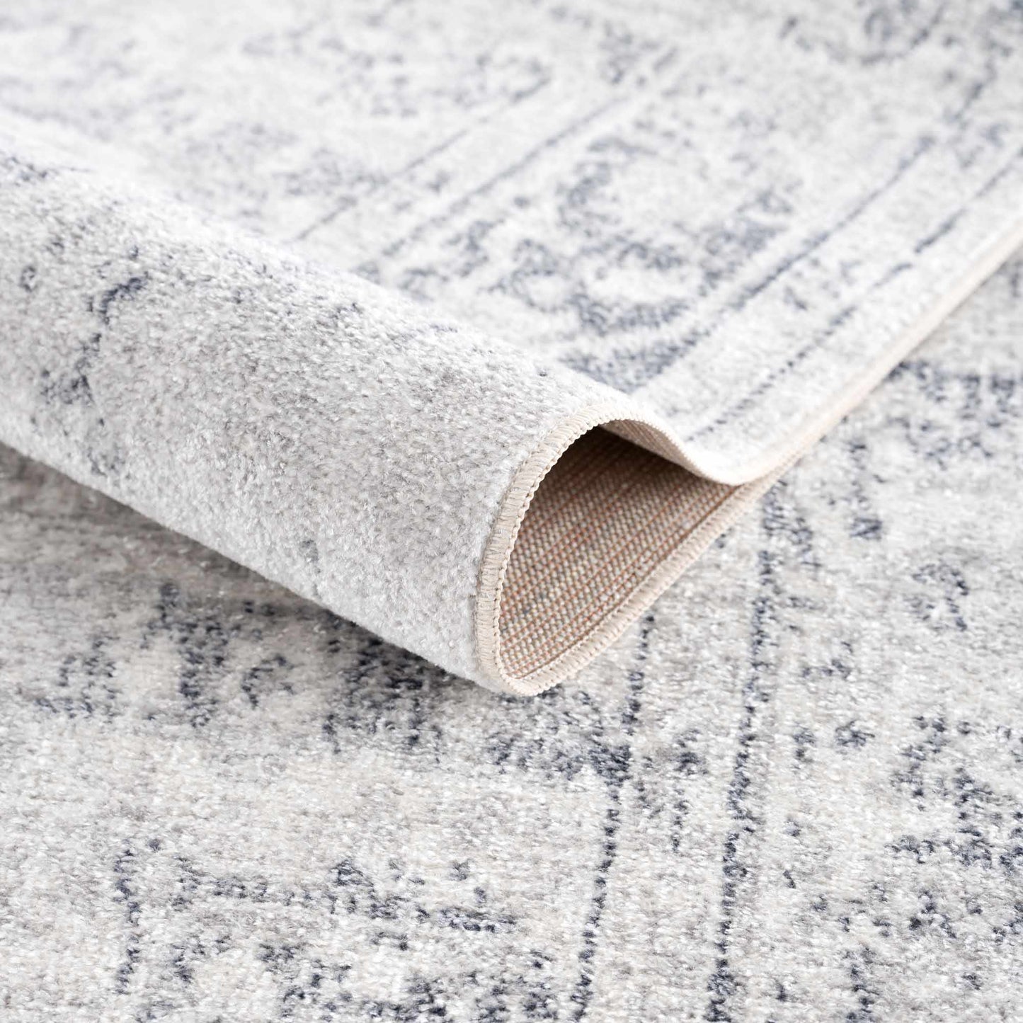 Akram Cream & Antrasit Washable Area Rug - - Rugs