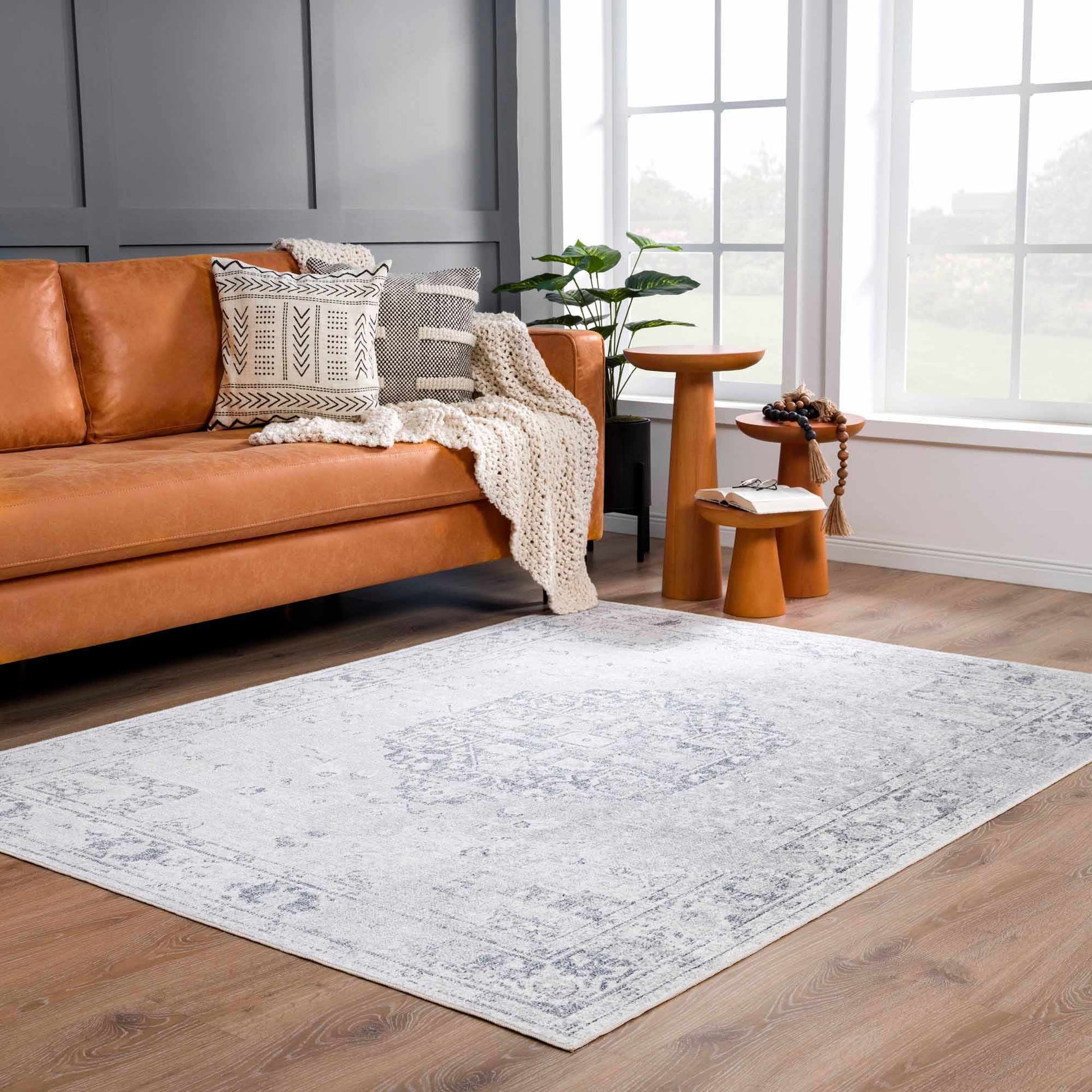 Akram Cream & Antrasit Washable Area Rug - - Rugs