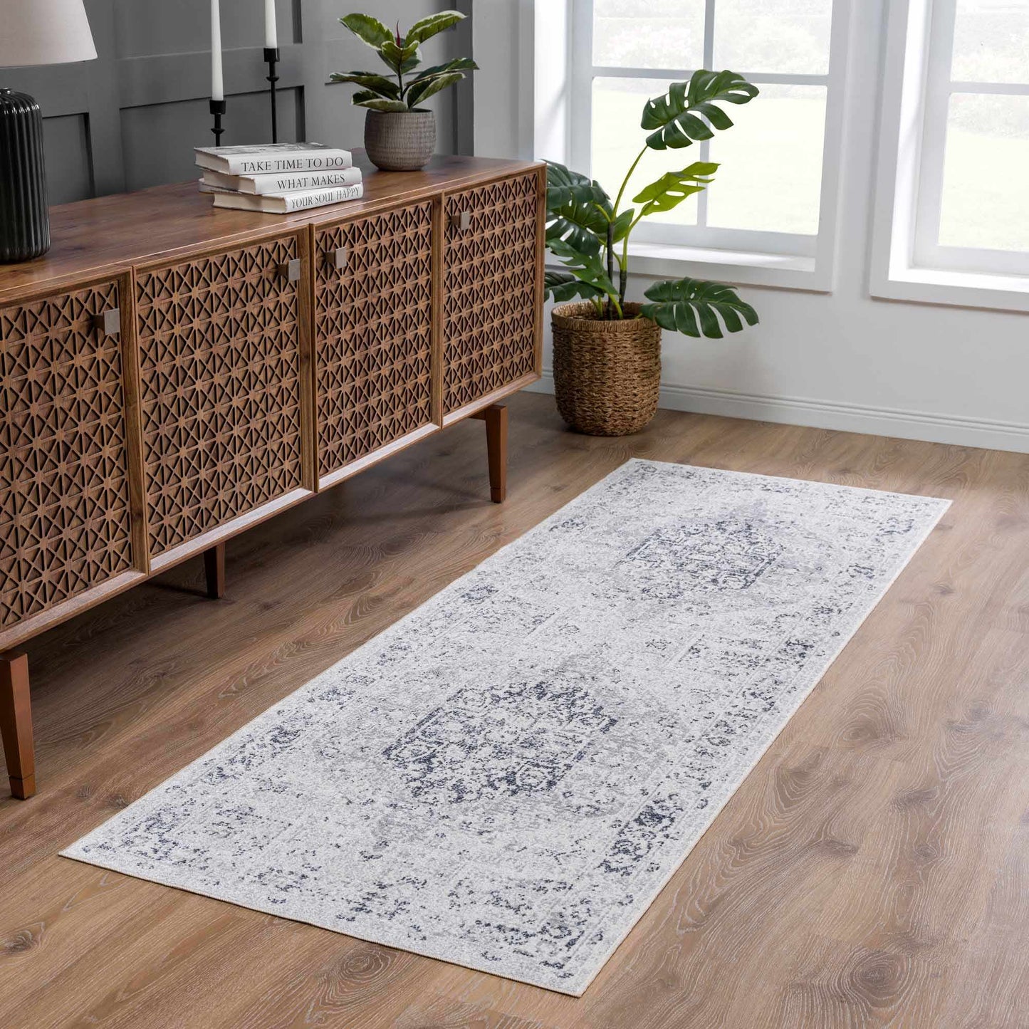 Akram Cream & Antrasit Washable Area Rug - - Rugs
