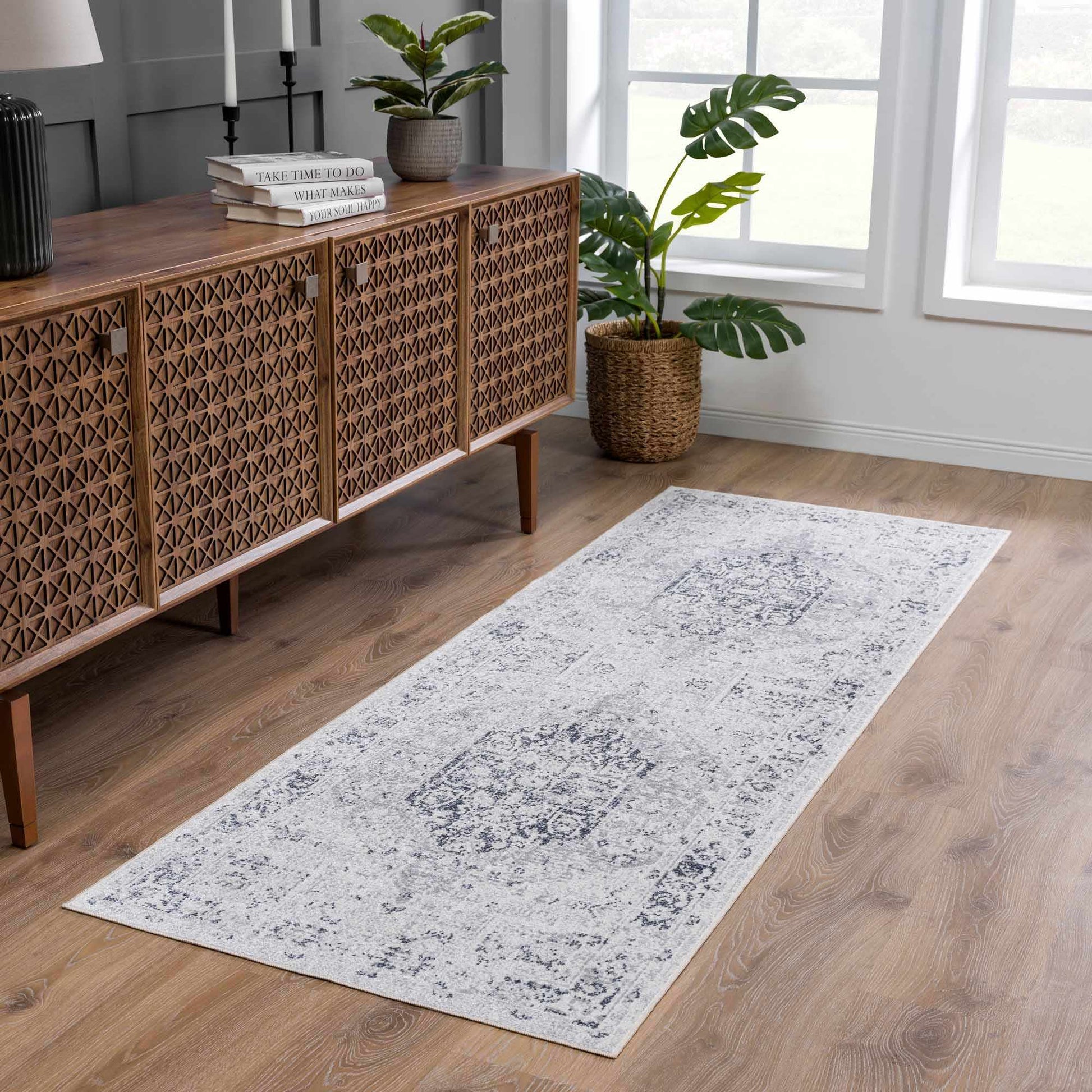 Akram Cream & Antrasit Washable Area Rug - - Rugs