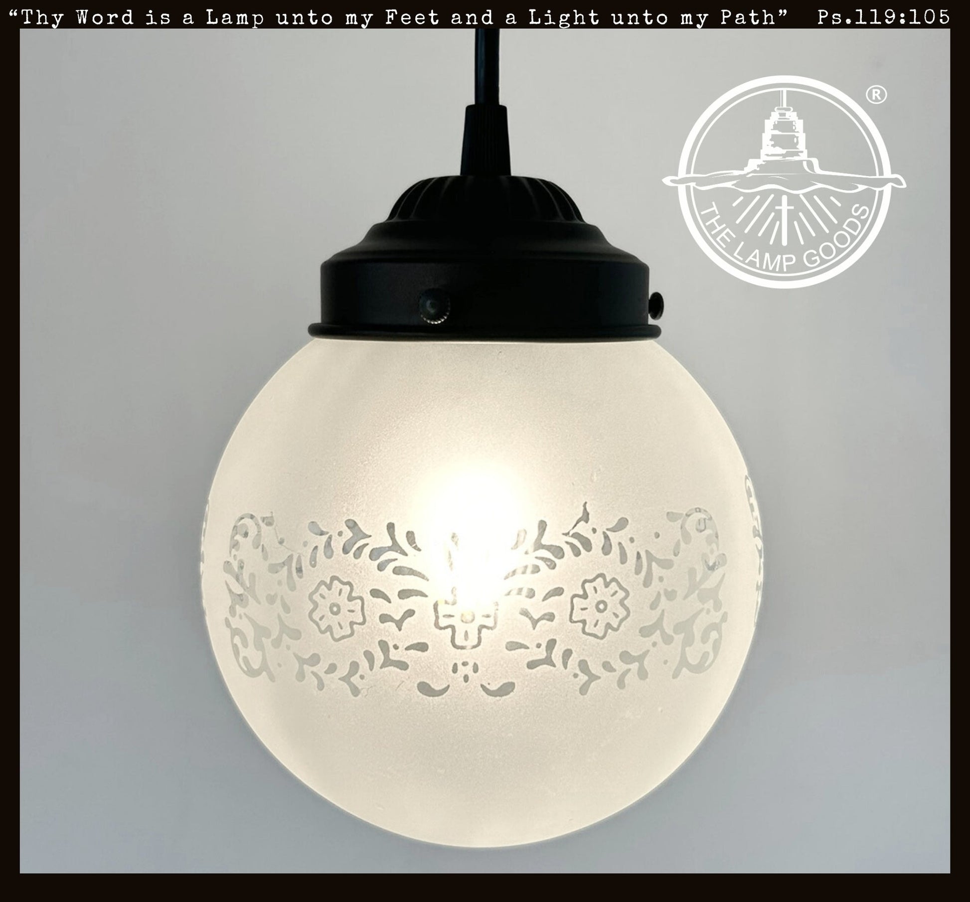 Frosted Floral and Cross Globe Pendant Light - - Farmhouse Lighting