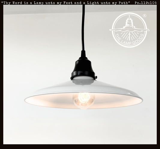White Enamel Barn Pendant Light – Farmhouse Industrial Ceiling Fixture - - Farmhouse Lighting