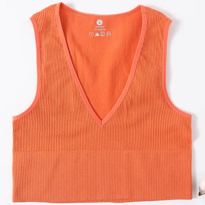 Vintage Seamless Deep V-Neck Crop Top Orange Medium