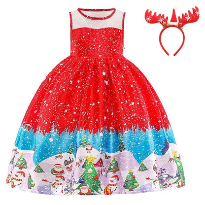 Girls Christmas Dress red light blue 8T