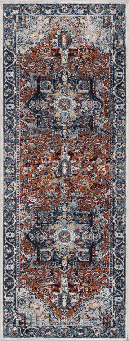 Cabacungan Blue & Rust Washable Area Rug - 2'7" x 7'3" Runner - Rugs