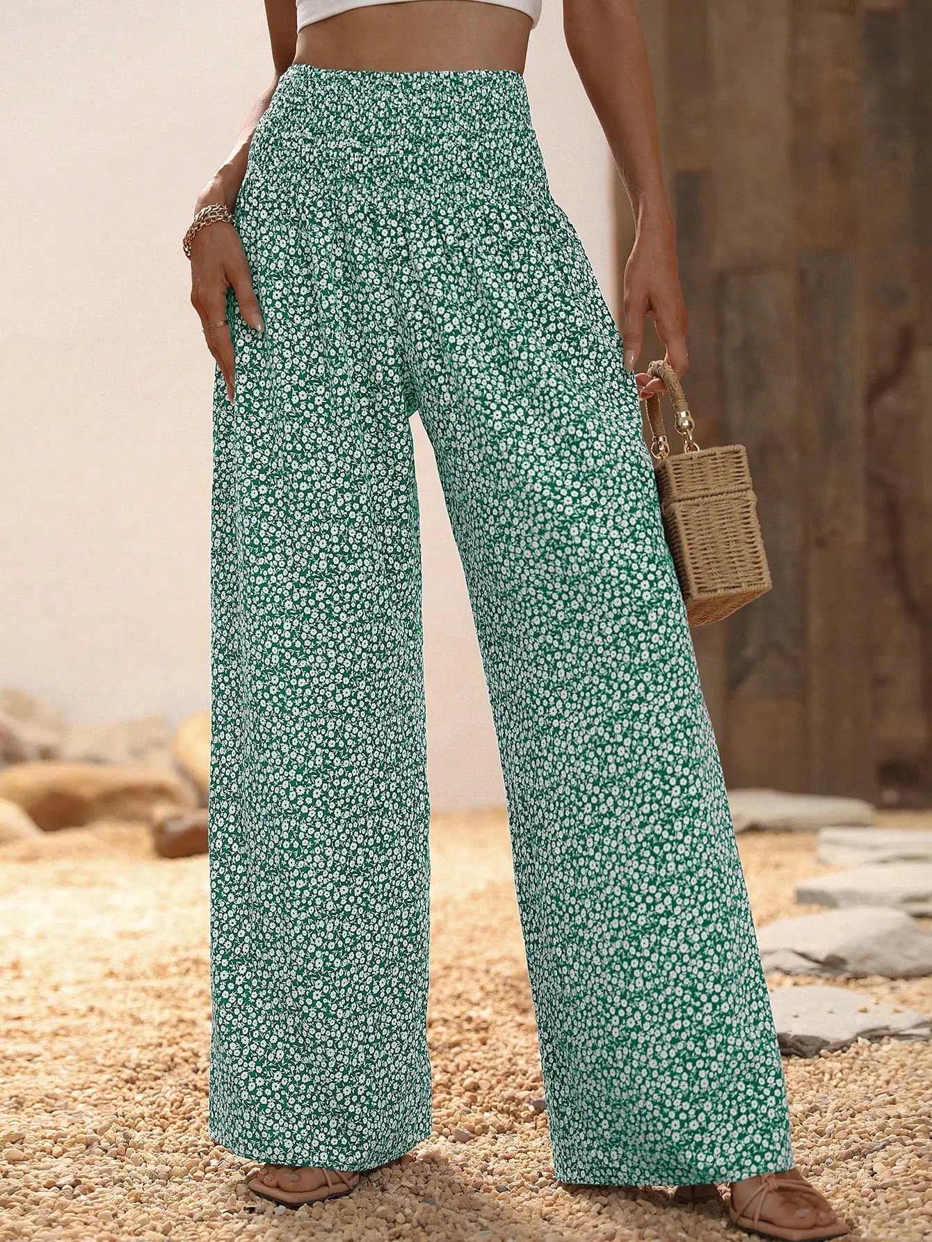 Ditsy Floral Print Wide Leg Pants