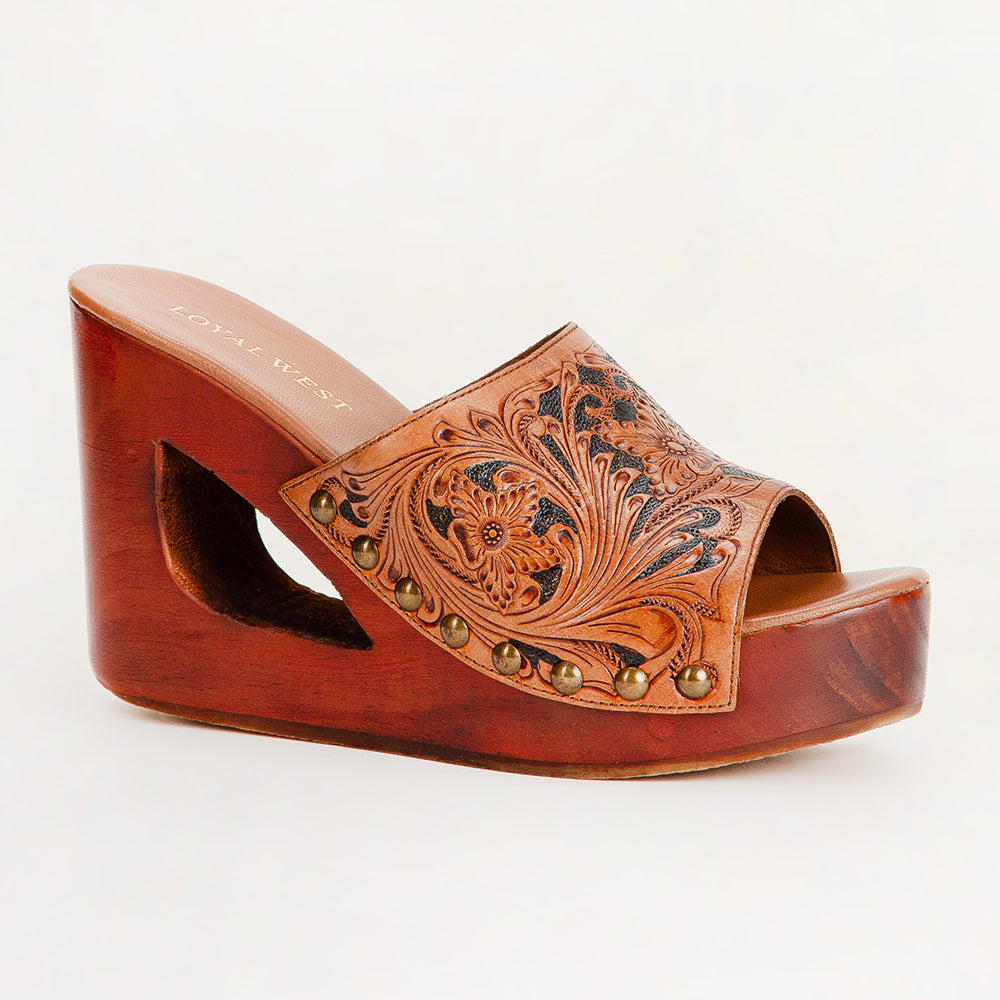 Loyal West Desert Wanderer Sandals - Dark Brown Handtooled Leather- Myra USA- {{Product type}}