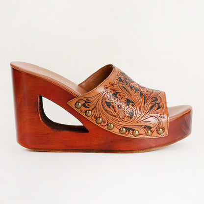 Loyal West Desert Wanderer Sandals - Dark Brown Handtooled Leather- Myra USA- {{Product type}}