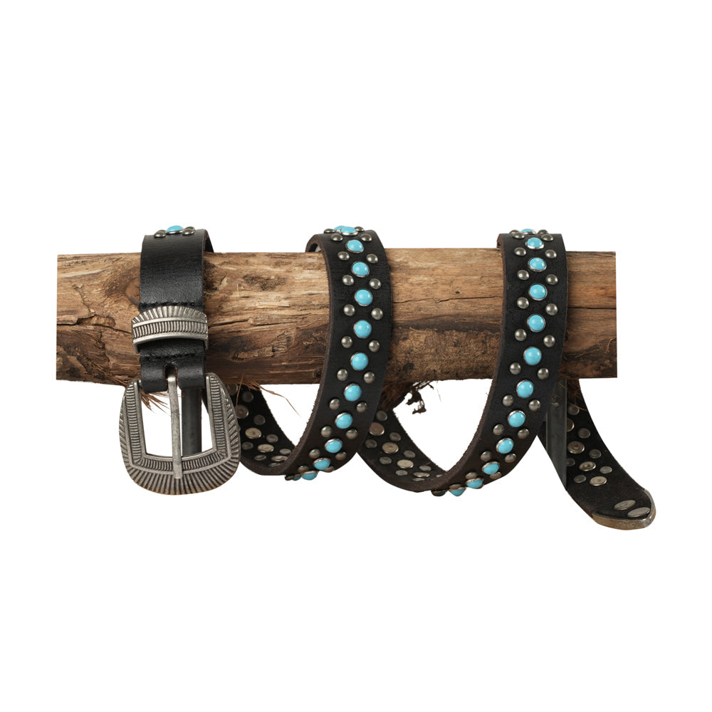 Midnight Ranger Western Leather Belt - Calfskin with Turquoise Stones- Myra USA- {{Product type}}