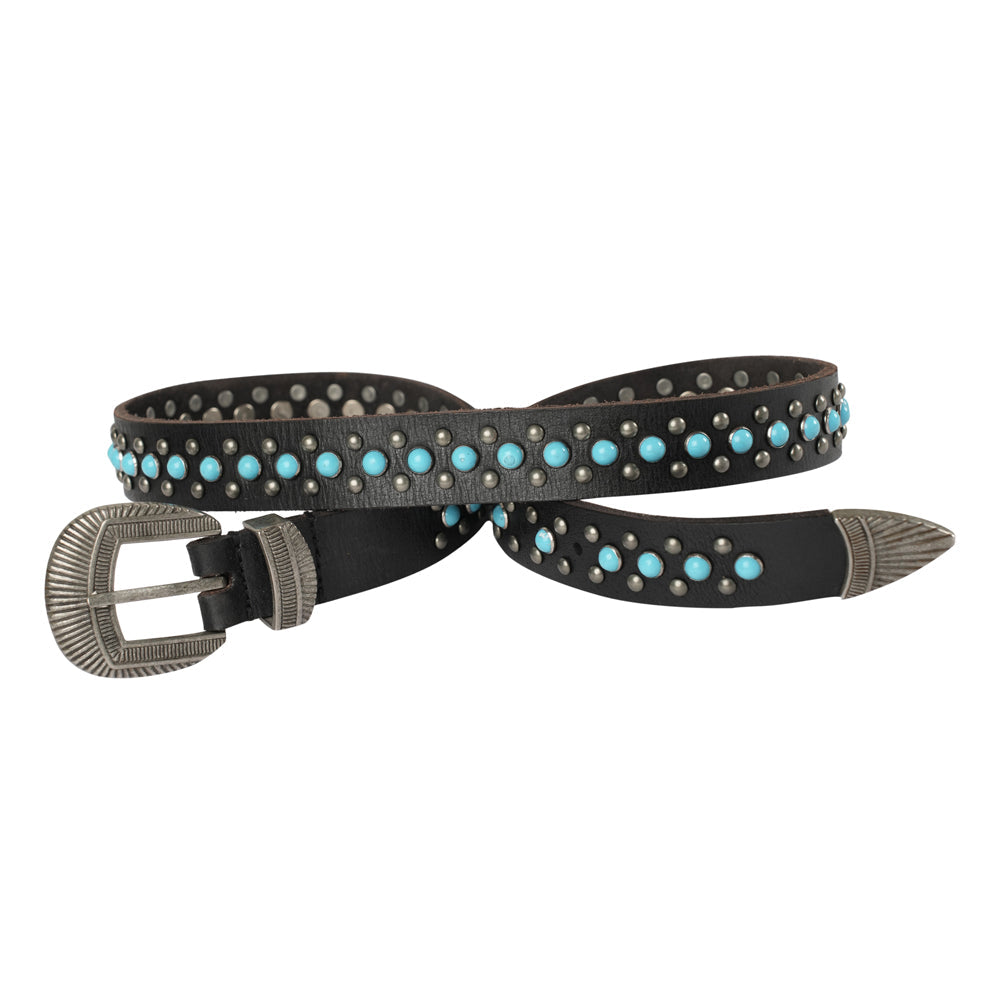 Midnight Ranger Western Leather Belt - Calfskin with Turquoise Stones- Myra USA- {{Product type}}