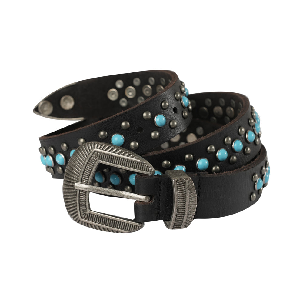 Midnight Ranger Western Leather Belt - Calfskin with Turquoise Stones- Myra USA- {{Product type}}