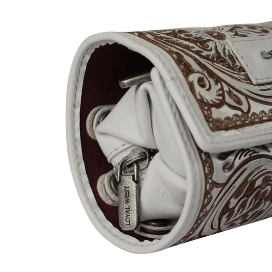 Handtooled Canyon Jewellery Case - Ivory Dust - - SMALL LEATHER
