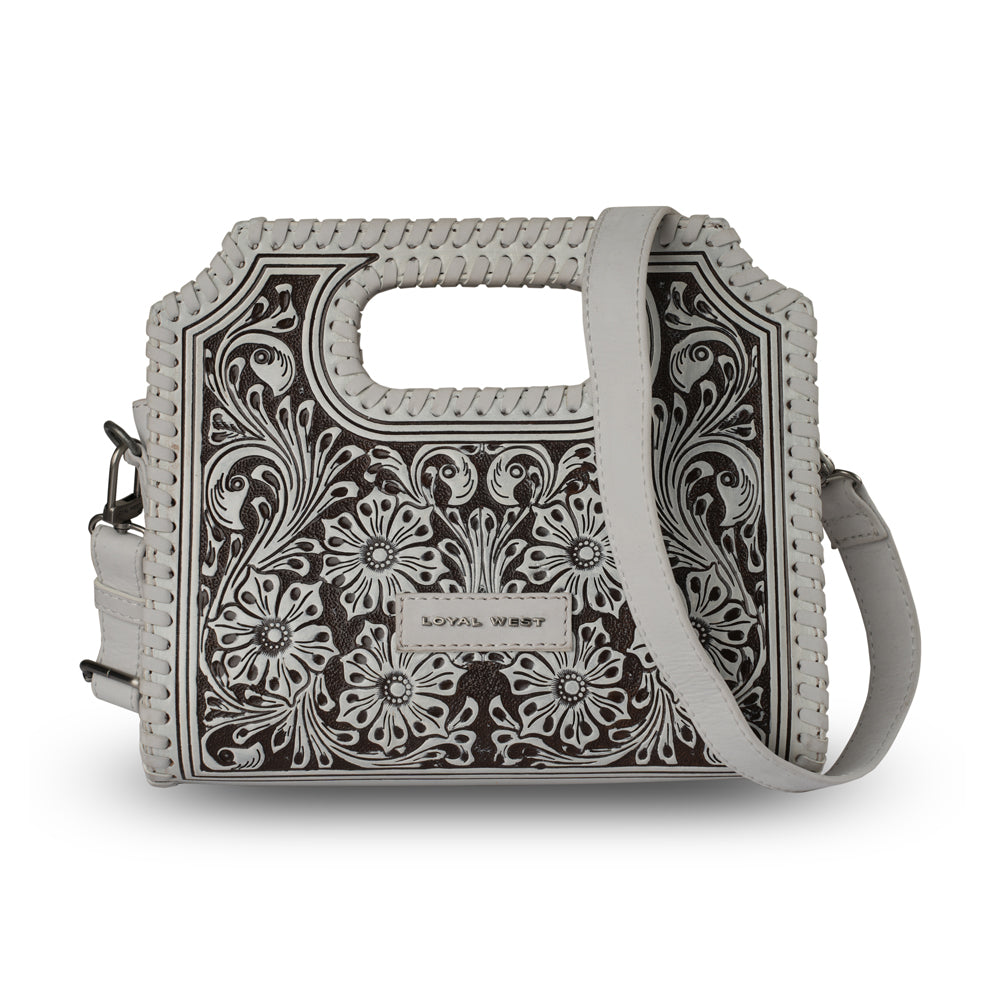 Handtooled Alma Medium Handbag - Ivory Dust- Myra USA- {{Product type}}