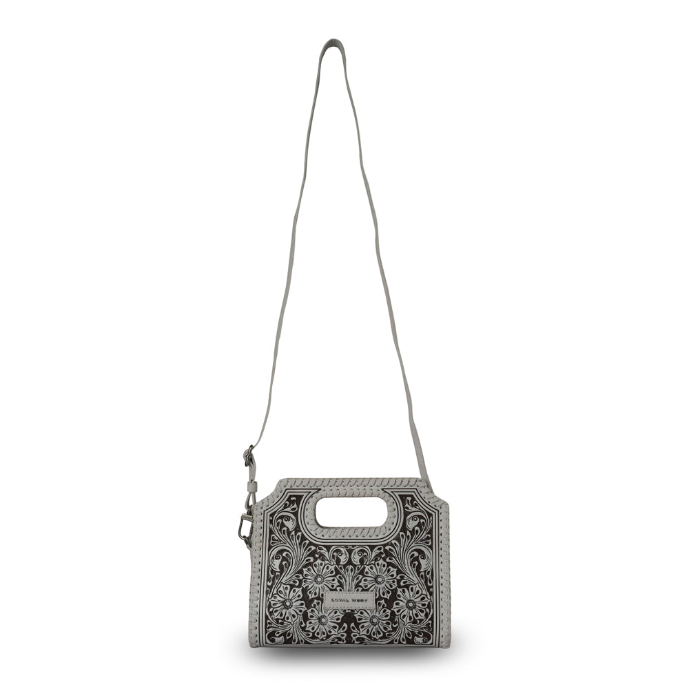 Handtooled Alma Medium Handbag - Ivory Dust- Myra USA- {{Product type}}