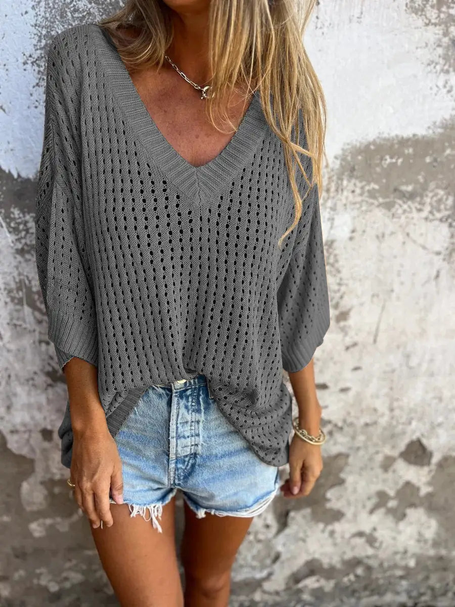 Women Hollow Out Knitted Shirt