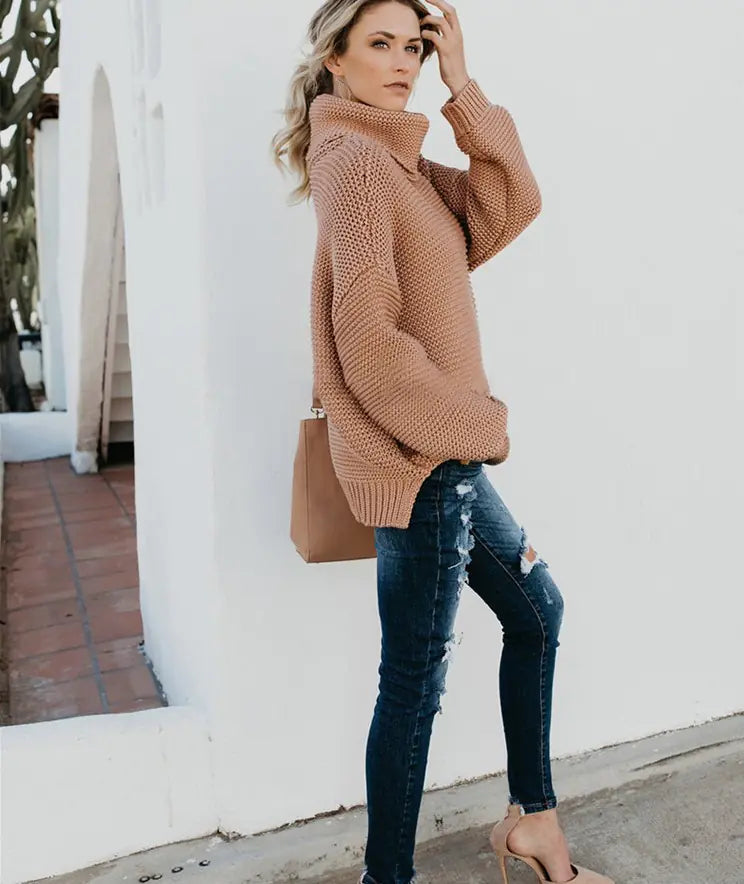 Women's Chunky Knit High Neck Sweater