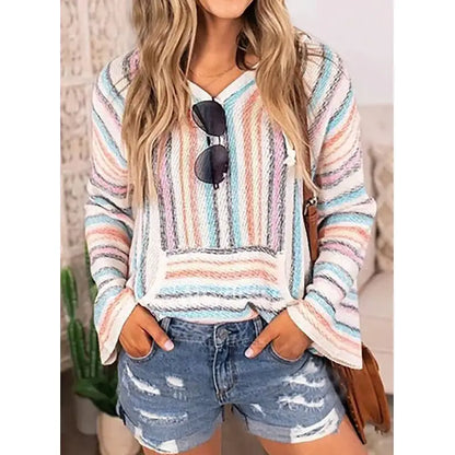 Hooded Rainbow Stripe Loose Fit Sweatshirt - Kia Day Design
