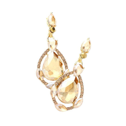Crystal Rhinestone Teardrop Evening Earrings - Light Col Topaz - Earrings