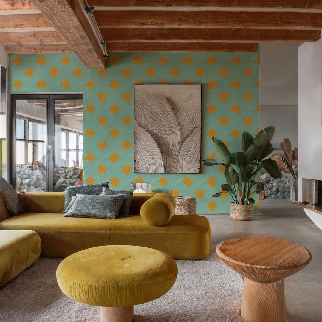 Sol Wallpaper, mint and yellow- Samantha Santana Creative- {{Product type}}