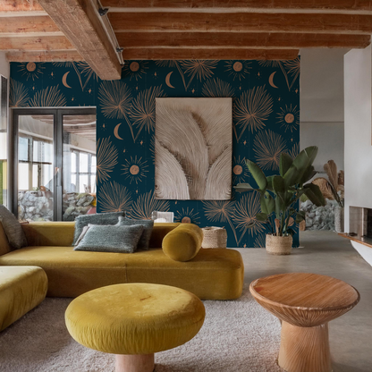 Night Palm Wallpaper, navy and terra cotta- Samantha Santana Creative- {{Product type}}