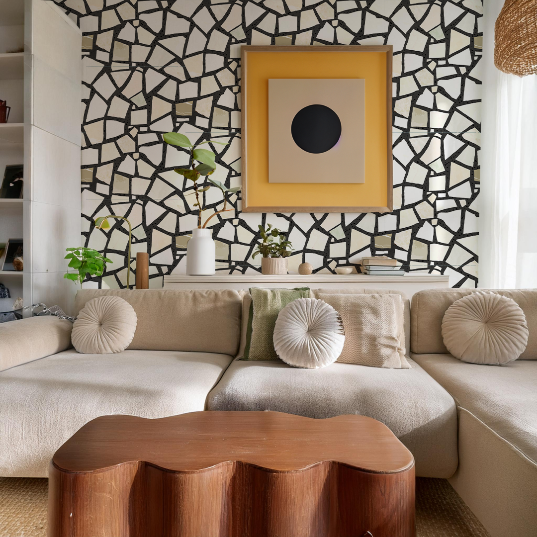 Dolce Terrazzo Wallpaper, black and white- Samantha Santana Creative- {{Product type}}