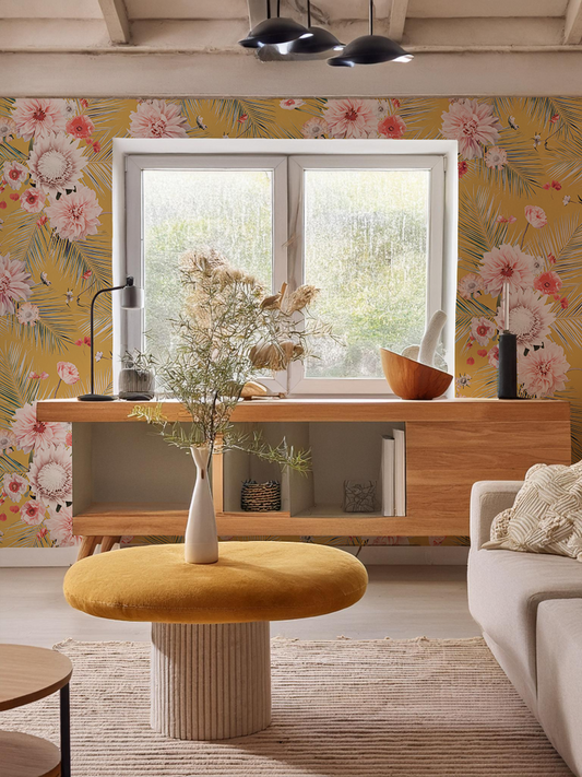 Palm Springs Wallpaper Mustard - - Wallpaper