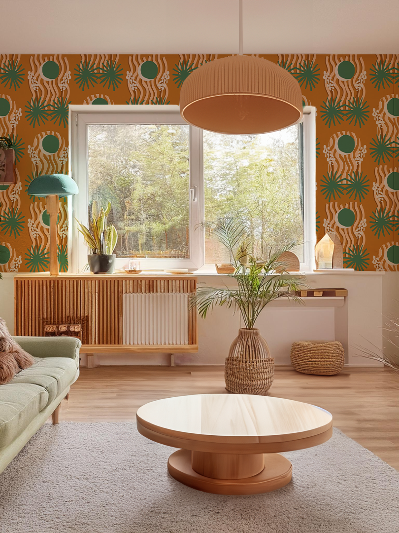 Yucca Moon Wallpaper, orange and green- Samantha Santana Creative- {{Product type}}