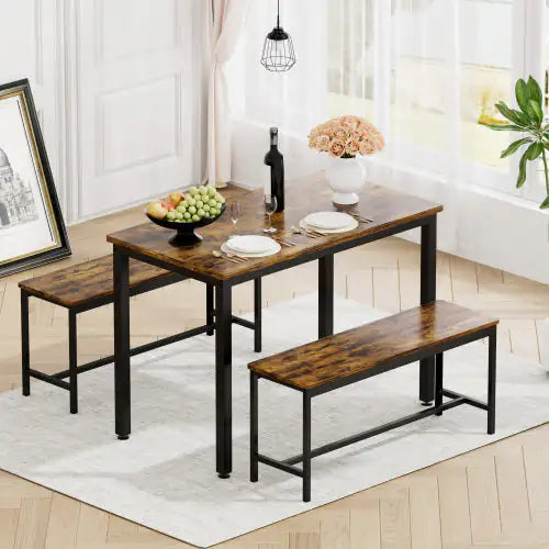 Dining Table Set with 2 Dining Benches - Kia Day Design
