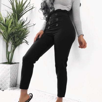 Slim-Fit Casual Pants with Lace Button Design - Kia Day Design