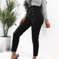 Slim-Fit Casual Pants with Lace Button Design - Kia Day Design