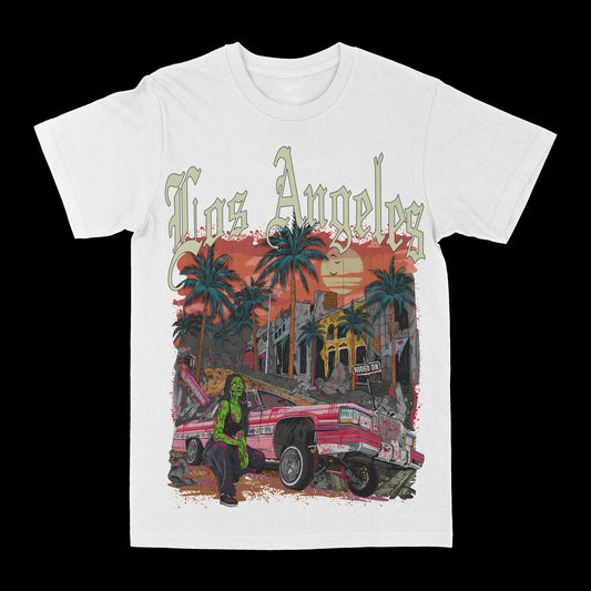 Low Rider Zombie "Los Angeles" Graphic Tee - White -