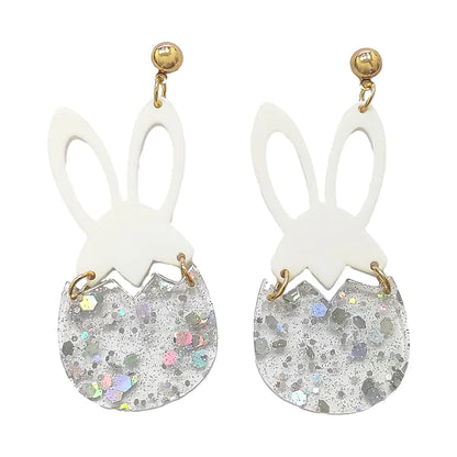 Todu Easter Earrings White Rabbit Drop Earrings Cute Glitter Egg Bunny Dangle Earrings Lightweight Acrylic Earrings For Women Holiday Easter Jewelry (White Rabbit)