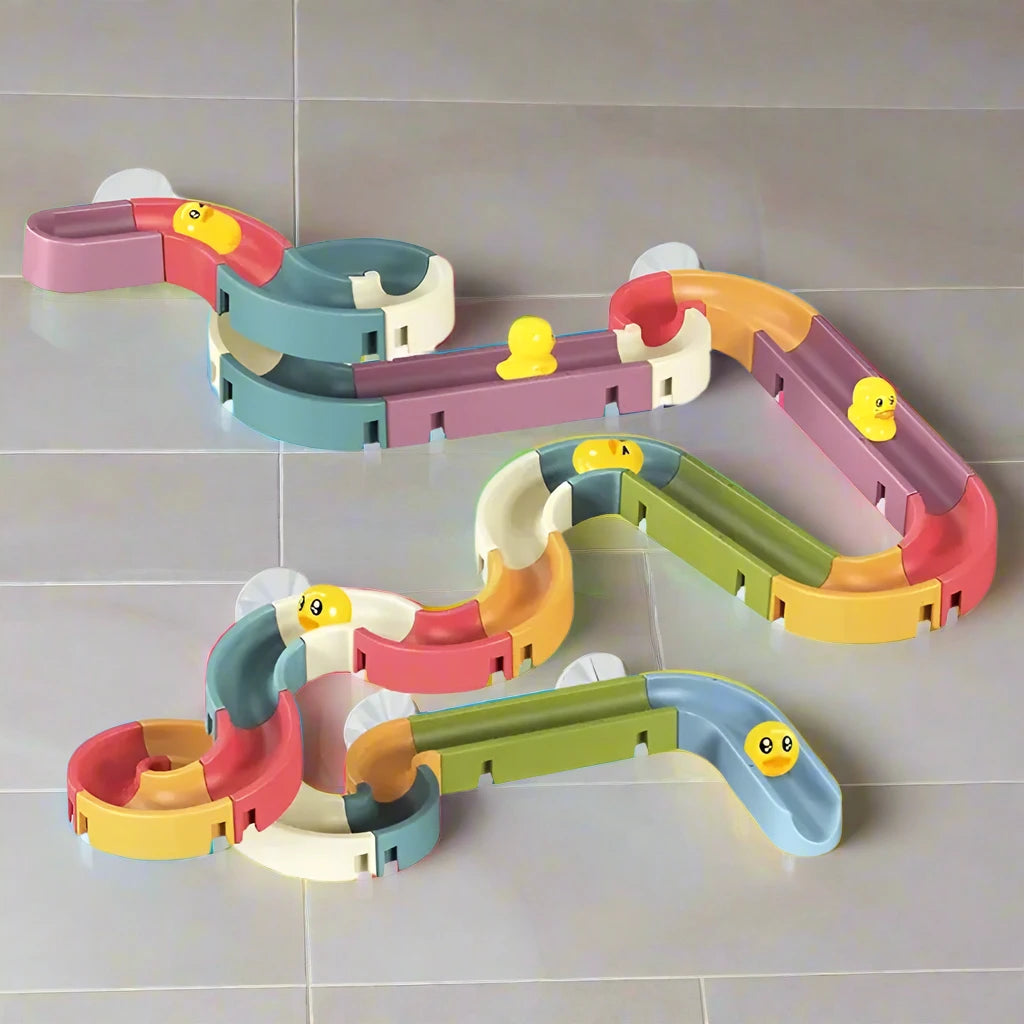 Baby Bath Duck Toys DIY Marble Race Run Assembling Track