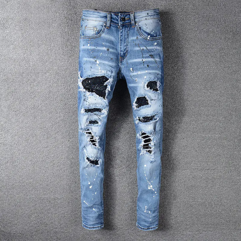 Gaojiechao Inlaid Diamond Slim Jeans - - jeans