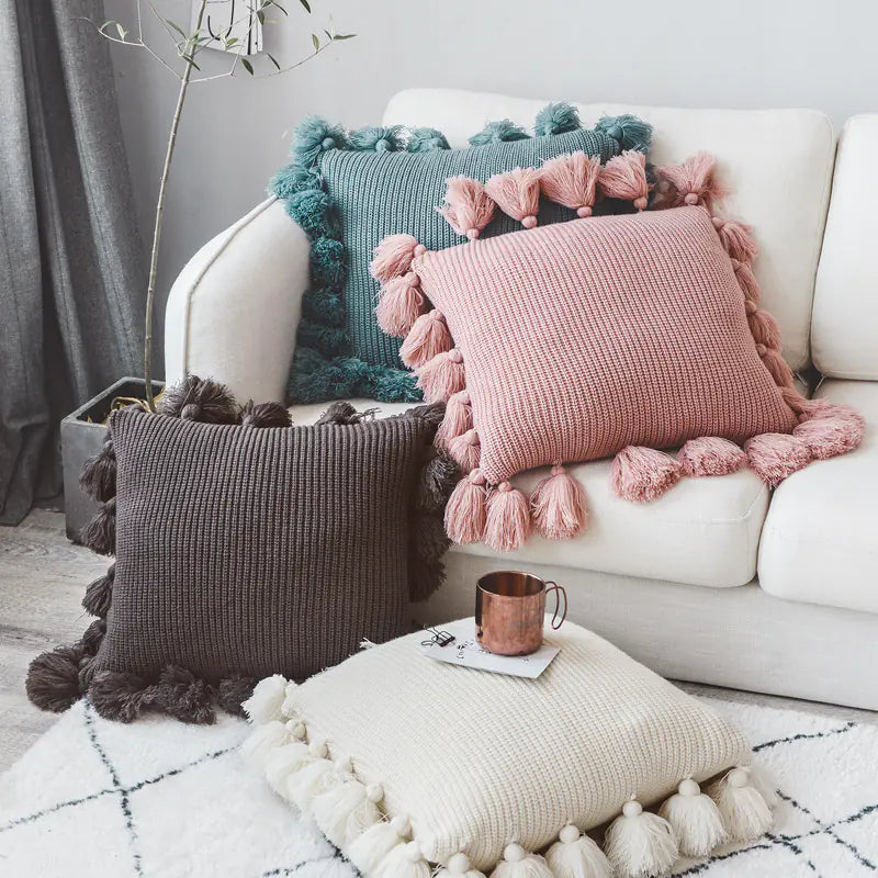 Solid Color Tassel Decorative Pillow for Home Decor Kia Day Design