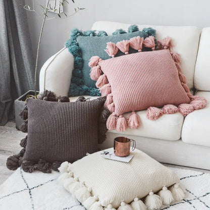 Solid Color Tassel Decorative Pillow for Home Decor Kia Day Design