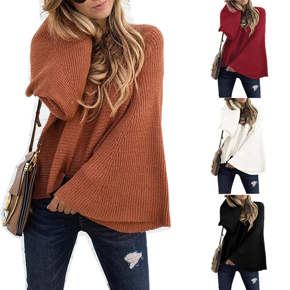 Loose Fit Batwing Sweater with Flared Sleeves