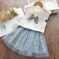 Girls Short Sleeve Polka Dot Skirt Set blue white 4T