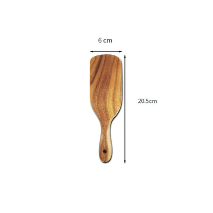 Acacia Teak Wood Long-Handled Cooking Spatula Set Small 20.5cm*6cm