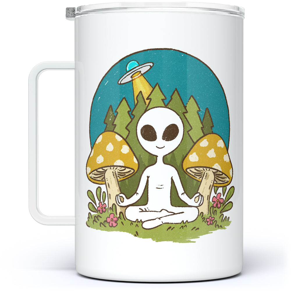 Meditating Alien Insulated Travel Mug - 18oz - mugs
