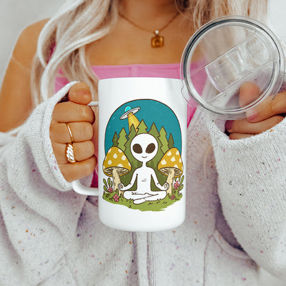 Meditating Alien Insulated Travel Mug - - mugs