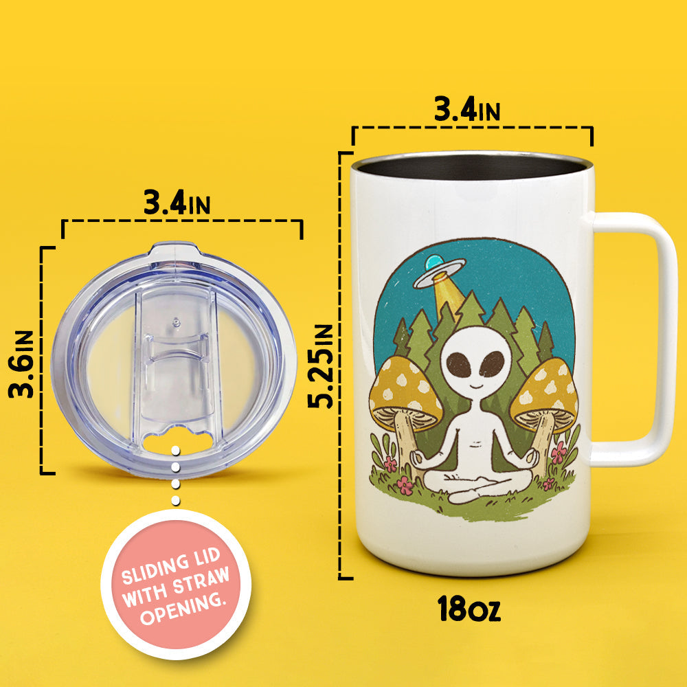 Meditating Alien Insulated Travel Mug - - mugs